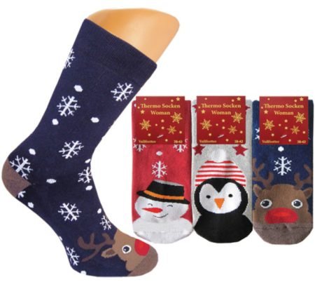 Kalėdinės frotinės termo kojinės moterims Happy Christmas