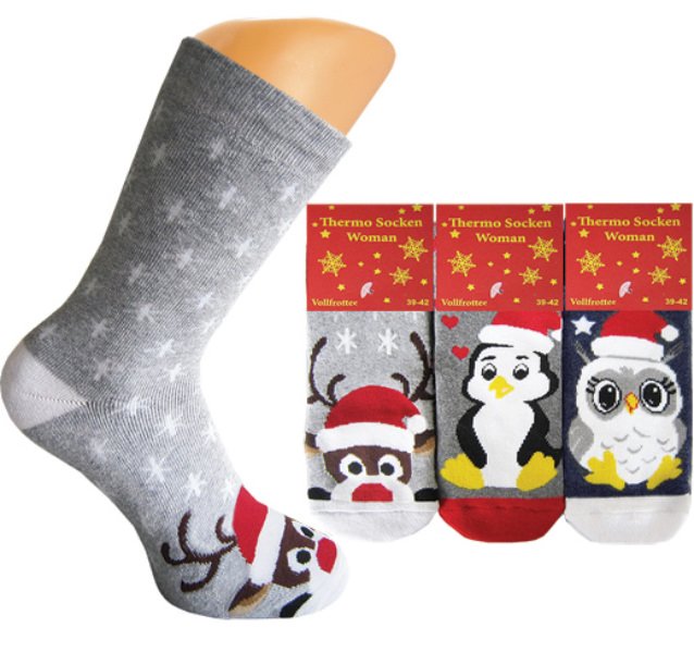 Kalėdinės frotinės termo kojinės moterims Happy Christmas